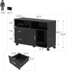 img 2 attached to 🗄️ YITAHOME Black Wood File Cabinet: 2 Drawer Mobile Lateral Filing Cabinet with Lock & Open Storage Shelves - Ideal for Home Office