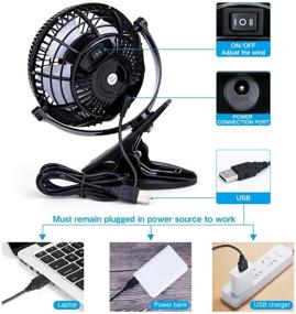 img 3 attached to 🖥️ KEYNICE USB Desk Fan: Portable, 4 Inch Mini Clip on Fan for Home Office, 2 Speeds, Quiet Electric Cooling, USB Powered Stroller Fan - Black