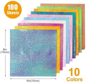 img 3 attached to 📦 Shiny Single Sided 10 Rainbow Color Origami Paper Pack - 100 Sheets, 6 inch Square Folding Paper for Crane, Stars, Airplanes, Animals, DIY Crafts, and Decoration - Glitter Finish Included