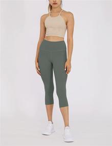 img 1 attached to 🩳 ODODOS Women's Mid Waisted Yoga Capris Leggings: Ideal Workout Leggings with Inner Pocket for Athletic Sports & Running