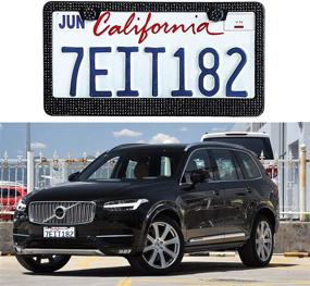 img 3 attached to 🔥 LivTee Luxury Rhinestone License Plate Frame - Bling Car Accessories for Women | Funny Glitter Stainless Steel Cover | 1000+ Cute Crystal Diamond License Plate Holder with Cap Screws Set (Black)
