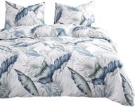 🌴 wake in cloud - tropical palm tree banana leaf printed comforter set, 100% cotton with soft microfiber fill bedding, blue green design on white (3pcs, queen size) logo