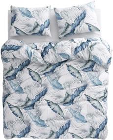 img 1 attached to 🌴 Wake In Cloud - Tropical Palm Tree Banana Leaf Printed Comforter Set, 100% Cotton with Soft Microfiber Fill Bedding, Blue Green Design on White (3pcs, Queen Size)