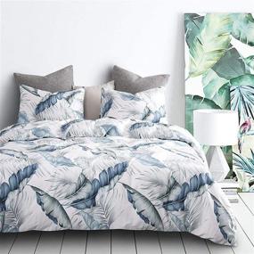 img 3 attached to 🌴 Wake In Cloud - Tropical Palm Tree Banana Leaf Printed Comforter Set, 100% Cotton with Soft Microfiber Fill Bedding, Blue Green Design on White (3pcs, Queen Size)