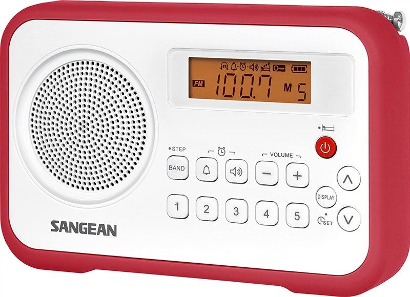 sangean pr-d18rd am/fm/portable digital radio with protective bumper (white/red) 로고