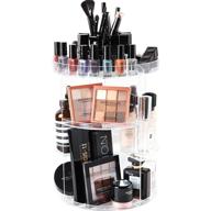 sunficon makeup organizer: 360° rotating cosmetic storage holder in crystal clear acrylic for vanity, bathroom, bedroom. turntable spin display stand - perfect gift for girls, ladies, and women. logo