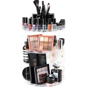 img 4 attached to SUNFICON Makeup Organizer: 360° Rotating Cosmetic Storage Holder in Crystal Clear Acrylic for Vanity, Bathroom, Bedroom. Turntable Spin Display Stand - Perfect Gift for Girls, Ladies, and Women.