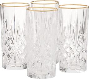 img 4 attached to Lorren Home Trends Коллекция Сиена Кристалл Водный напиток или ледяной чайный стакан с дизайном золотой полосы, набор из 4