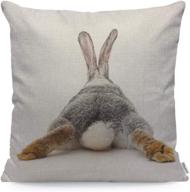 🐇 wondertify grey rabbit isolated on white background bunny tail back - soft linen decorative pillow case cover for bedroom, living room, sofa, farm house - cushion covers 18x18 inch логотип