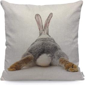 img 4 attached to 🐇 WONDERTIFY Grey Rabbit Isolated on White Background Bunny Tail Back - Soft Linen Decorative Pillow Case Cover for Bedroom, Living Room, Sofa, Farm House - Cushion Covers 18x18 Inch