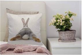 img 1 attached to 🐇 WONDERTIFY Grey Rabbit Isolated on White Background Bunny Tail Back - Soft Linen Decorative Pillow Case Cover for Bedroom, Living Room, Sofa, Farm House - Cushion Covers 18x18 Inch