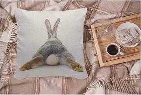 img 2 attached to 🐇 WONDERTIFY Grey Rabbit Isolated on White Background Bunny Tail Back - Soft Linen Decorative Pillow Case Cover for Bedroom, Living Room, Sofa, Farm House - Cushion Covers 18x18 Inch