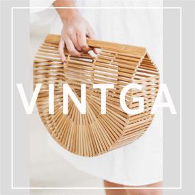 img 1 attached to 👜 Винтажные сумки из бамбука: стильные соломенные пляжные сумки для женщин с деревянными корзинными ручками