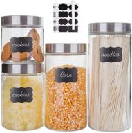 🏺 premium glass kitchen storage canister jars with stainless steel lids - 4-pack assorted sizes (27/44/57/71 oz) for your kitchen логотип