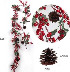 img 3 attached to 🎄 RECUTMS 6.5FT Red Berry Christmas Garland: Festive Indoor/Outdoor Holiday Decor with Pine Cone, Perfect for Fireplace, Stairs, Garden Gate, and More!