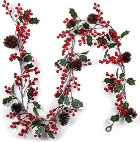 img 4 attached to 🎄 RECUTMS 6.5FT Red Berry Christmas Garland: Festive Indoor/Outdoor Holiday Decor with Pine Cone, Perfect for Fireplace, Stairs, Garden Gate, and More!