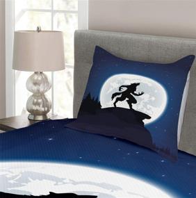 img 2 attached to 🐺 Украсьте интерьер с помощью покрывала Ambesonne Wolf - набор одеяла Full Moon Night Sky - Twin Size Blue White Design