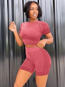 img 1 attached to 👗 Stylish LNSK Women's Workout Sets: Yoga Outfit - 2 Piece Seamless Sports Top with Gym High Waist Shorts - Perfect Sportswear Suit