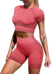 img 4 attached to 👗 Stylish LNSK Women's Workout Sets: Yoga Outfit - 2 Piece Seamless Sports Top with Gym High Waist Shorts - Perfect Sportswear Suit