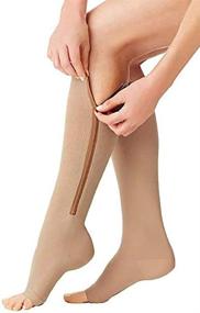 img 4 attached to Stretchy Compression Socks with Zipper Leg Support & Open Toe - Unisex (3 Pairs, XXL)