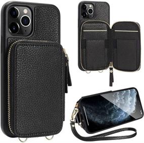 img 4 attached to ZVE iPhone 11 Pro Max Zipper Wallet Case with Credit Card Holder Slot, Wrist Strap Handbag Purse Protective Case - Black, 6.5 inch