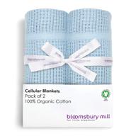 👶 bloomsbury mill 2-pack organic cotton cellular baby blankets: soft, breathable & all-natural - the ideal shower gift for nursery, stroller, bassinet, or crib in blue logo