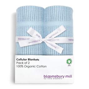 img 4 attached to 👶 Bloomsbury Mill 2-Pack Organic Cotton Cellular Baby Blankets: Soft, Breathable & All-Natural - The Ideal Shower Gift for Nursery, Stroller, Bassinet, or Crib in Blue