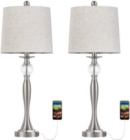 img 1 attached to BOBOMOMO USB Metal Crystal Table Lamp Set of 2 - Modern Living Room Bedroom Nightstand Desk Lamp (28'' Silver)