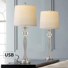 img 2 attached to BOBOMOMO USB Metal Crystal Table Lamp Set of 2 - Modern Living Room Bedroom Nightstand Desk Lamp (28'' Silver)