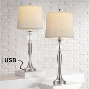 img 3 attached to BOBOMOMO USB Metal Crystal Table Lamp Set of 2 - Modern Living Room Bedroom Nightstand Desk Lamp (28'' Silver)