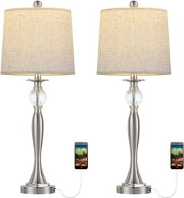 img 4 attached to BOBOMOMO USB Metal Crystal Table Lamp Set of 2 - Modern Living Room Bedroom Nightstand Desk Lamp (28'' Silver)