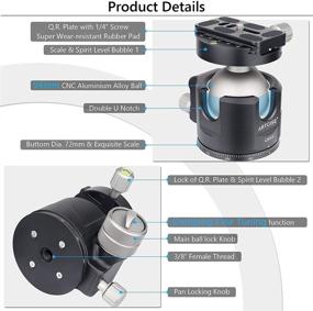 img 1 attached to 📷 Low Profile Ball Head with 54mm Ball for 360° Panoramic Views - CNC Aluminium Alloy Metal Ball-Head for Tripods, Arca Swiss Quick Release Plate - Max Load 77lbs/35kg