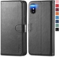 📱 tucch iphone xs case, iphone xs wallet case with rfid blocking & wireless charging, pu leather stand flip cover card slot, magnetic [shockproof tpu shell] [auto wake/sleep], compatible with iphone xs - black logo