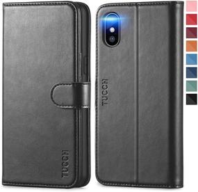 img 4 attached to 📱 TUCCH iPhone Xs Case, iPhone Xs Wallet Case with RFID Blocking & Wireless Charging, PU Leather Stand Flip Cover Card Slot, Magnetic [Shockproof TPU Shell] [Auto Wake/Sleep], Compatible with iPhone Xs - Black