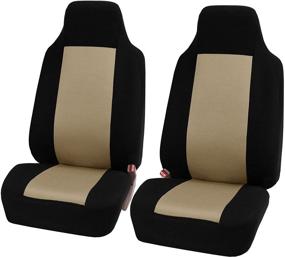 img 1 attached to 🚗 Universal Fit Car Seat Covers - FH Group Classic Cloth Pair Set High Back (Beige / Black) for Cars, Trucks, and SUVs