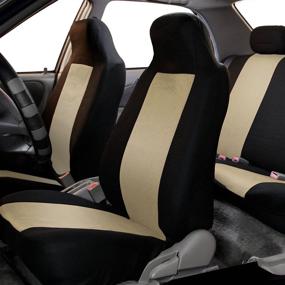 img 4 attached to 🚗 Universal Fit Car Seat Covers - FH Group Classic Cloth Pair Set High Back (Beige / Black) for Cars, Trucks, and SUVs