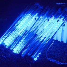 img 2 attached to ⛄️ Vmanoo LED Outdoor Lights: Solar Powered Icicle Raindrop Snow Falling Lights for Halloween Decoration (Blue)