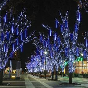 img 4 attached to ⛄️ Vmanoo LED Outdoor Lights: Solar Powered Icicle Raindrop Snow Falling Lights for Halloween Decoration (Blue)