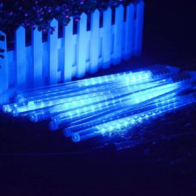 img 1 attached to ⛄️ Vmanoo LED Outdoor Lights: Solar Powered Icicle Raindrop Snow Falling Lights for Halloween Decoration (Blue)