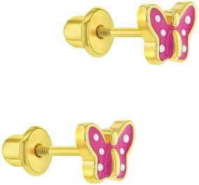 img 3 attached to Gold Plated Pink Polka Dot Butterfly Safety Screw Back Baby Earrings – Sweet and Adorable Enamel Jewelry Gift for Toddler Girls and Butterfly Enthusiast Kids, 5mm Size