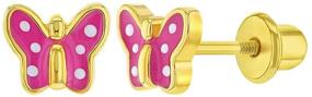 img 4 attached to Gold Plated Pink Polka Dot Butterfly Safety Screw Back Baby Earrings – Sweet and Adorable Enamel Jewelry Gift for Toddler Girls and Butterfly Enthusiast Kids, 5mm Size