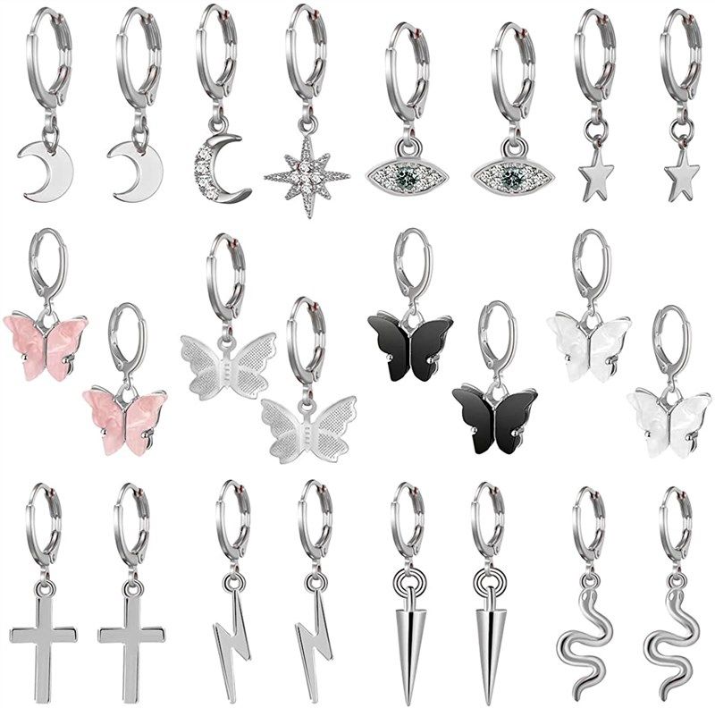 aidsotou silver butterfly earrings huggie 로고