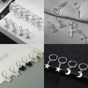 img 1 attached to AIDSOTOU Women's Mini Huggie Hoop Earrings Set - Small Butterfly Star Hoops with Dangle Charms for Girls