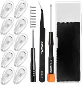 img 4 attached to TEKPREM Eyeglasses Nose Pads Repair Kit - 5 Pairs of Silicone Air Chamber Nose Pads, Screws, Screwdrivers, Tweezer, and Cleaning Cloth for Glasses and Sunglasses