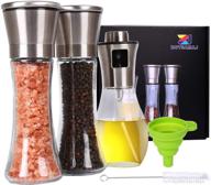 🧂 premium 5-pack salt and pepper grinder set with oil sprayer, stainless steel mill shaker and adjustable coarseness - includes silicone funnel and cleaning bottle brush for home chefs logo