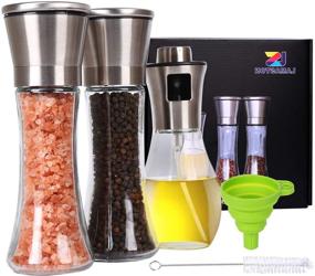 img 4 attached to 🧂 Premium 5-Pack Salt and Pepper Grinder Set with Oil Sprayer, Stainless Steel Mill Shaker and Adjustable Coarseness - Includes Silicone Funnel and Cleaning Bottle Brush for Home Chefs