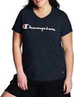 👕 champion women's plus jersey v-neck tee: stylish script logo for comfort & fashion logo