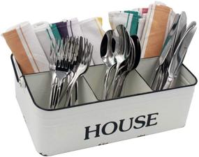 img 3 attached to 🍴 Organize Your Cutlery in Style with Funly mee Distressed White Metal Silverware Caddy - 4 Compartment Desk Organizer