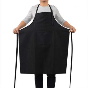 img 4 attached to Adjustable Black Kitchen Bib Apron with 1 Pocket for Chef Grill Cooking BBQ - ROTANET Basic, Suitable for Women and Men