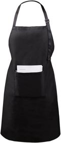 img 1 attached to Adjustable Black Kitchen Bib Apron with 1 Pocket for Chef Grill Cooking BBQ - ROTANET Basic, Suitable for Women and Men